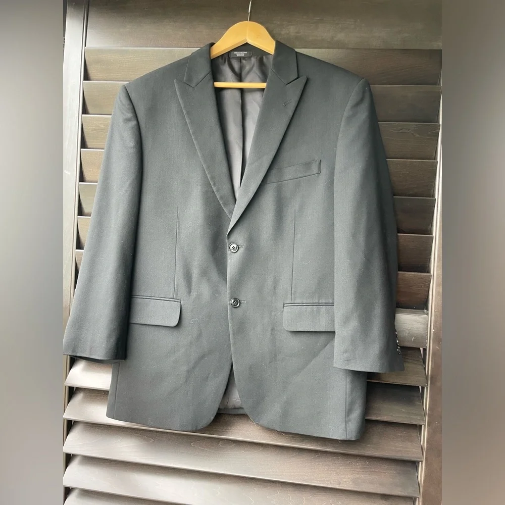 Jones New York 2 Button Black 100% Wool Mens Blazer